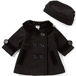 Starting Out Black Jacket w/ Faux Fur Collar, Big Buttons, Matching Hat, NWT!!